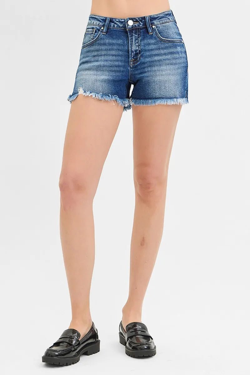 RISEN Full Size Low Rise Frayed Denim Shorts Plus Size - Love Salve